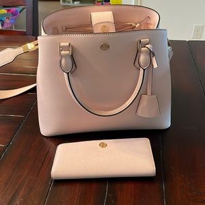 Tory Burch Pale Pink Handbag with Matching Wallet